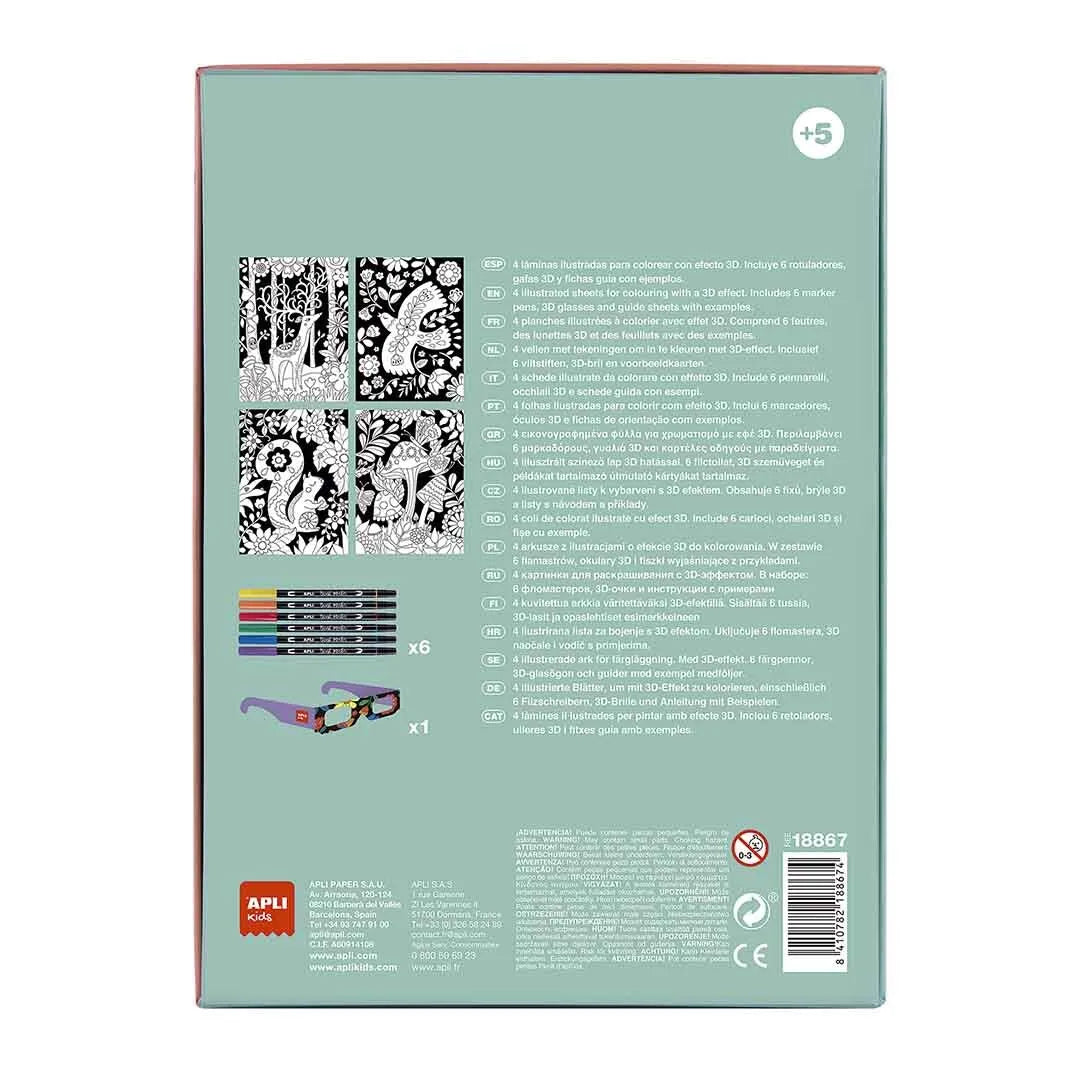 APLI Kids 3D spalvinimo rinkinys su akiniais – Gyvūnai