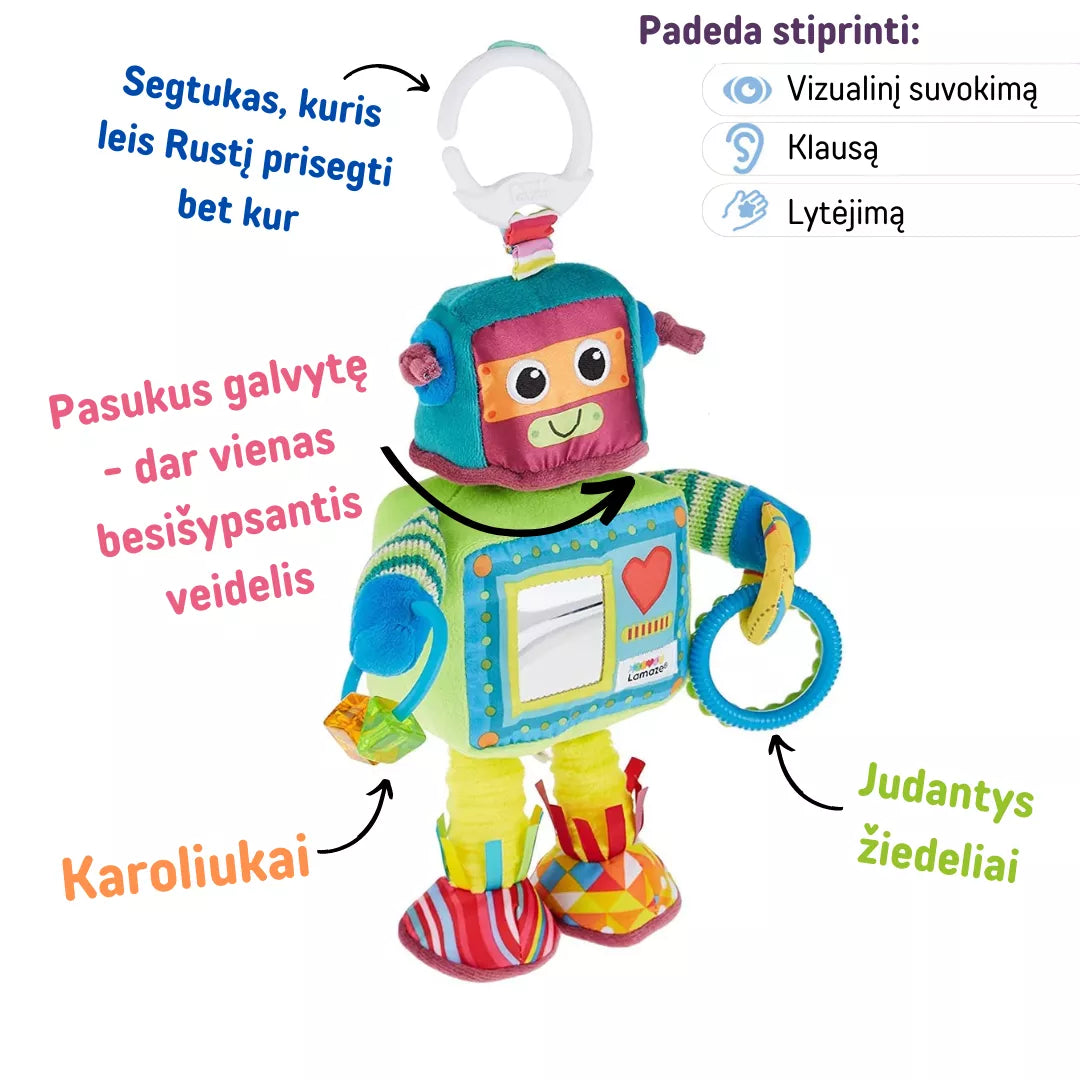Pakabinamas lavinamasis kūdikio žaislas „Robotas Rustis“